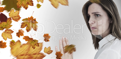 Composite image of depressed businesswoman looking away