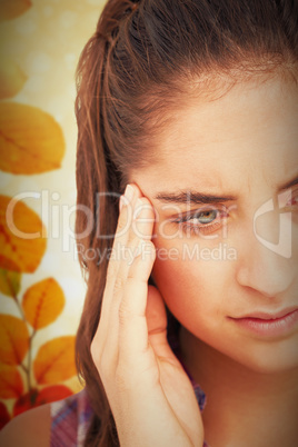 Composite image of close-up of beautiful woman suffering from he