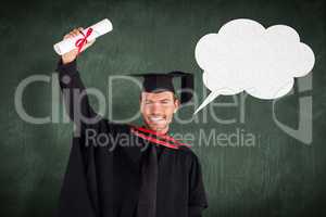 Composite image of happy attractive boy after his graduation