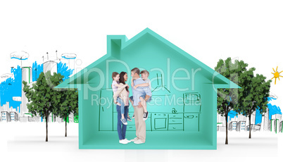 Composite image of side view of parents giving piggyback ride to