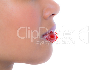 Composite image of close-up side view of beautiful woman looking