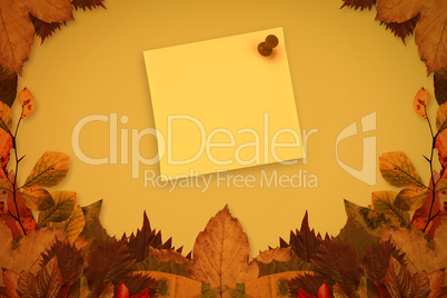Composite image of yellow pinned adhesive note