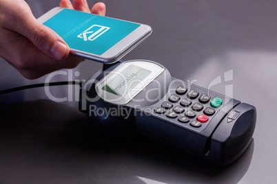 Composite image of mobile screen showing payment successful