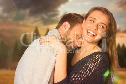 Composite image of close up of happy young couple