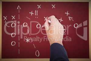 Composite image of hand of a businessman writing with a chalk