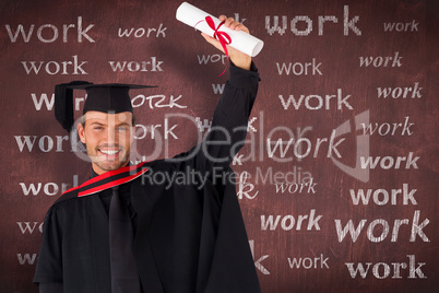 Composite image of happy attractive boy after his graduation