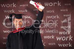 Composite image of happy attractive boy after his graduation