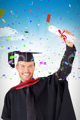 Composite image of happy attractive boy after his graduation