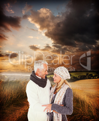 Composite image of cute happy couple romancing