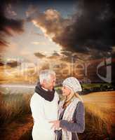 Composite image of cute happy couple romancing