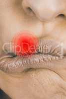 Composite image of close up of woman with lips pursed