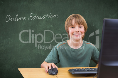 Online education against green chalkboard