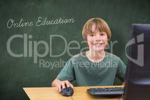 Online education against green chalkboard