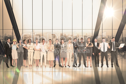 Composite image of multiethnic business people standing side by