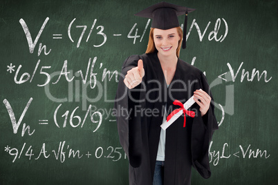 Composite image of teenage girl celebrating graduation with thum