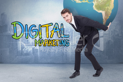 Composite image of businessman carrying the world