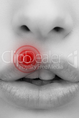 Composite image of close up of female mouth pouting