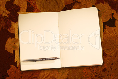 Composite image of notebook and pen