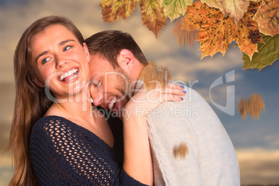 Composite image of close up of happy young couple