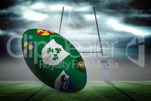 Composite image of various coat of arms on rugby ball