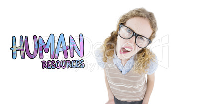 Composite image of confused geeky hipster woman