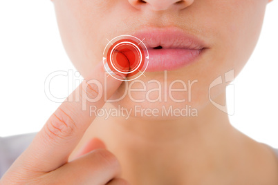 Composite image of woman pointing her lips