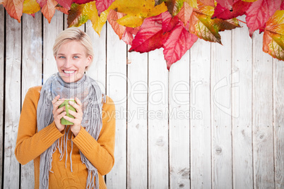 Composite image of close up of woman drinking from a cup