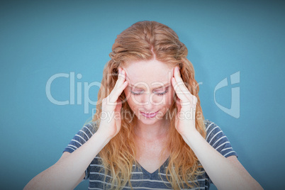 Composite image of a blonde woman having headache