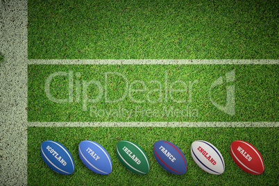 Composite image of six nations rugby balls