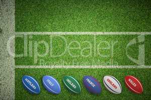 Composite image of six nations rugby balls