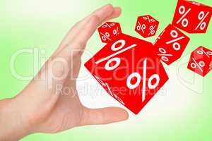 Hand reaching for percent dice