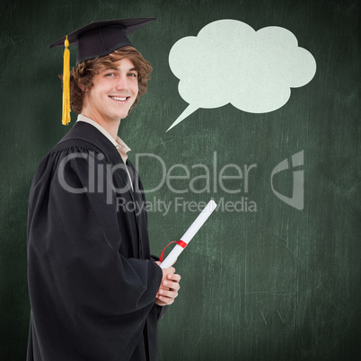 Composite image of profile view of a student in graduate robe