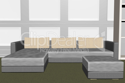 Living room furniture couch 3D illustration