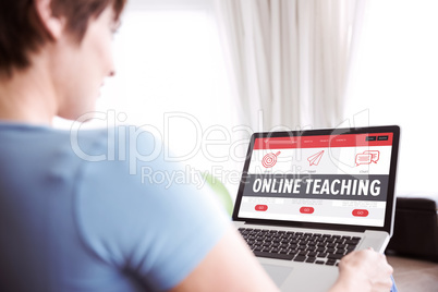 Composite image of pregnant woman using her laptop