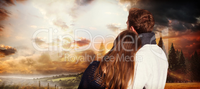 Composite image of close up rear view of romantic couple