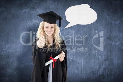 Composite image of teenage girl celebrating graduation with thum