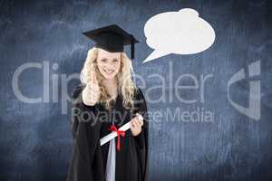 Composite image of teenage girl celebrating graduation with thum