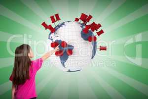Composite image of cute little girl pointing with finger