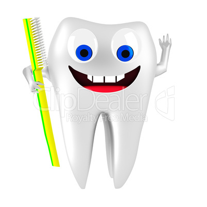 Tooth with toothbrush