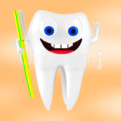 Tooth with toothbrush