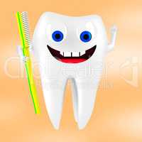 Tooth with toothbrush
