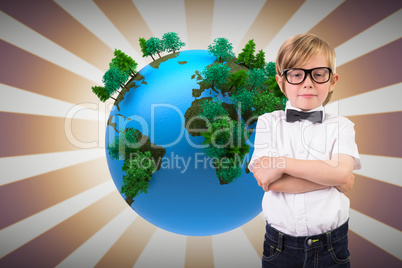 Composite image of cute pupil looking at camera Composite image of cute pupil looking at camera