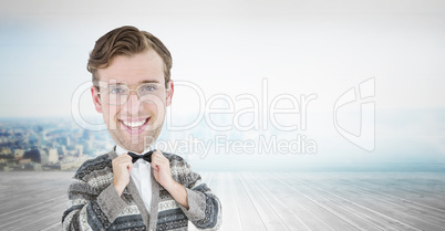 Composite image of nerd smiling