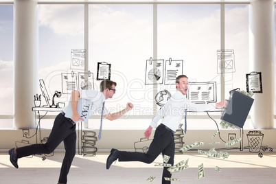 Composite image of running businessman