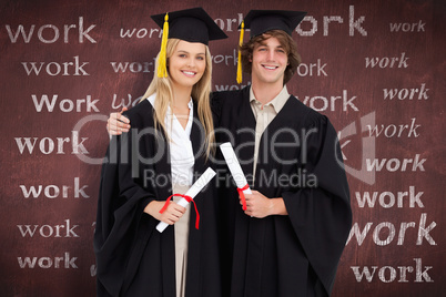 Composite image of two students in graduate robe shoulder to sho