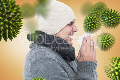 Composite image of casual man about to sneeze
