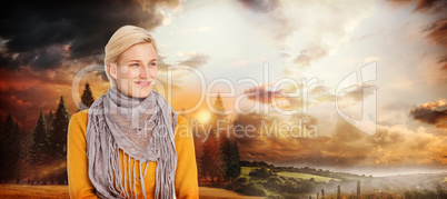 Composite image of smiling woman wearing a scarf