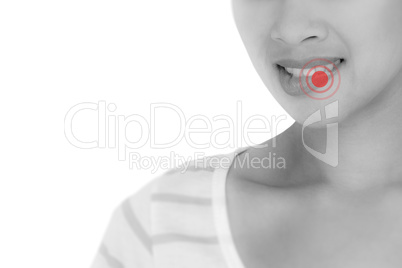 Composite image of portrait of beautiful woman biting lips