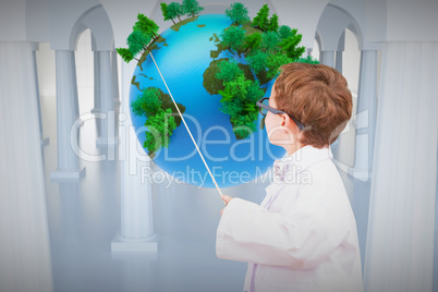 Composite image of cute pupil in lab coat