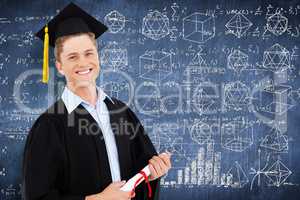 Composite image of a smiling man with a degree in hand as he loo